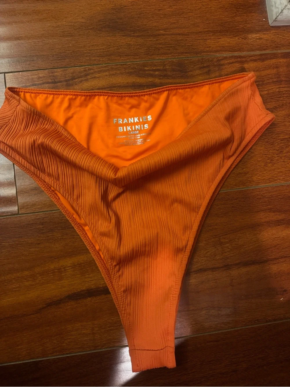 Frankie's Bikinis Vibrant Orange Ribbed High-Cut Bikini Bottom